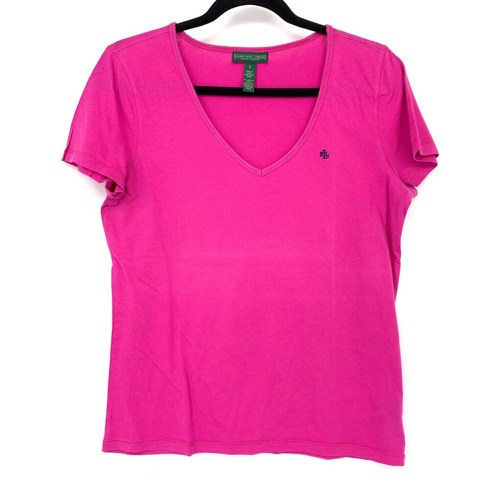 Lauren Ralph Lauren V-Neck T-Shirt Womens Size Small Short Sleeve Pink
